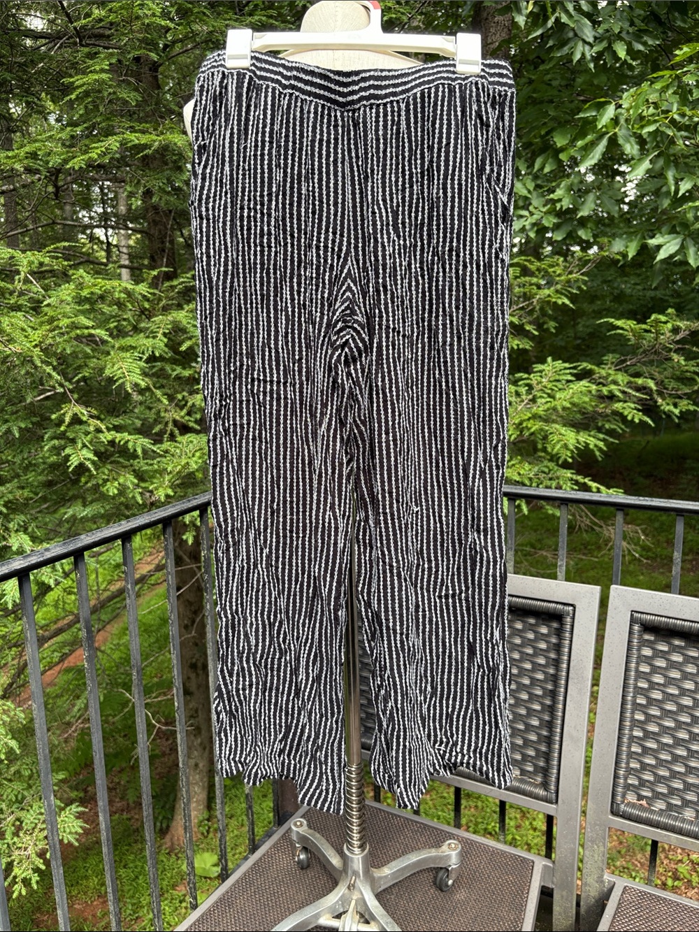 Rafaella Black & White Textured Stripe Wide-Leg soft comfy Pants sz L